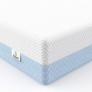 Dourxi Crib Mattress, Dual Sided Comfort Memory Foam Toddler Bed Mattress, Triple-Layer Breathable Premium Baby Mattress for Infant and Toddler w/Removable Outer Cover - White&Blue