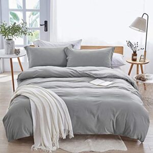 Dreaming Wapiti Duvet Cover,100% Washed Microfiber 3pcs Bedding Duvet Cover Set,Solid Color - Soft and Breathable with Zipper Closure & Corner Ties (Light Gray, California King)