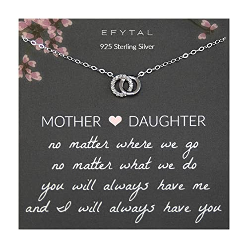 EFYTAL Mothers Day Gifts for Daughter, Sterling Silver Mother Daughter Necklace, Mothers Day Gifts from Daughter, Gifts for Mom from Daughter, Daughter Gift from Mom, Mom Necklace for Women
