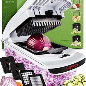 Fullstar Vegetable Chopper - Spiralizer Vegetable Slicer - Onion Chopper with Container - Pro Food Chopper - Black Slicer Dicer Cutter - 4 Blades
