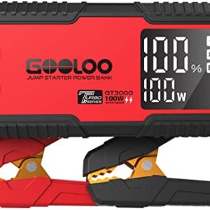 GOOLOO GT3000 Jump Starter 3000A 100W 2-Way Fast Charging, SuperSafe 12V Lithium Portable Car Battery Booster Pack, IP65 Power Bank Charger Box with Jumper Cables for 8L Diesel and 10L Gas Engines