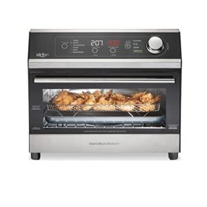 Hamilton Beach Air Fryer Countertop Toaster Oven, Includes Bake, Broil, and Toast, Fits 12” Pizza, 1800 Watts, 10 Cooking Modes + Digital Controls, Black & Stainless Steel