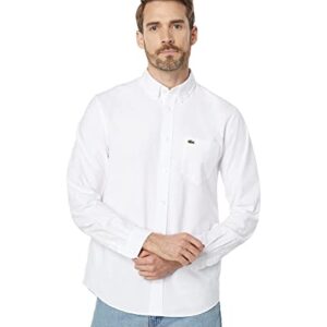 Lacoste Men's Buttoned Collar Oxford Cotton Shirt, Blanc, Large