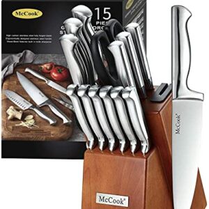 McCook MC29 Knife Sets,15 Pieces German Stainless Steel Kitchen Knife Block Sets with Built-in Sharpener