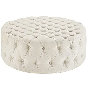 Modway Amour Fabric Upholstered Button-Tufted Round, Ottoman, Beige