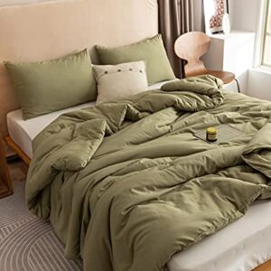 ROSGONIA Olive Green Comforter Set Queen- 3pcs (1 Comforter & 2 Pillowcases) Style Queen Comforter Set for Women and Men- Reversible Soft Warm Lightweight Microfiber Comforter for All Season