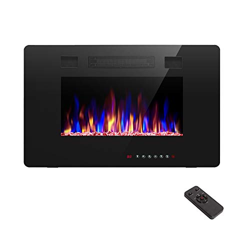 R.W.FLAME 30 inch Recessed and Wall Mounted Electric Fireplace, Low Noise,Fit for 2 x 4 and 2 x 6 Stud, Remote Control with Timer,Touch Screen,Adjustable Flame Color and Speed, 750-1500W