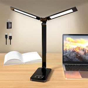 Smaeti LED Desk Lamp - Desk Lamps for Home Office, Dimmable Office Desk Light with USB Charging Port, 5 Color Modes with 6 Brightness Levels,Auto Timer, Eye-Caring Desk Lamp for Dorm Study Reading