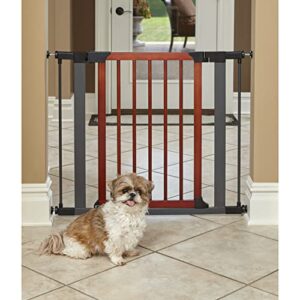 Steel Pet Gate w/ Textured Graphite Frame & Decorative Wood Door, 29H x 28-38W Inches