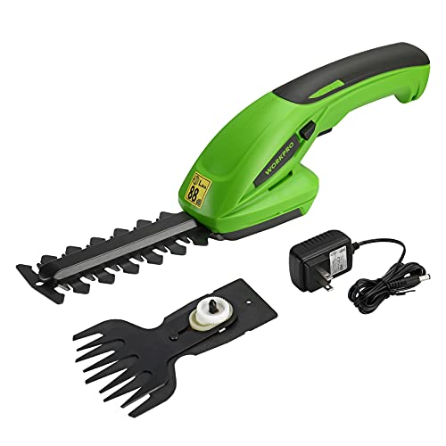 WORKPRO Cordless Grass Shear & Shrubbery Trimmer - 2 in 1 Handheld Hedge Trimmer 7.2V Electric Grass Trimmer Hedge Shears/Grass Cutter Rechargeable Lithium-Ion Battery and Charger Included