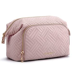 BAGSMART Travel Makeup Bag, Cosmetic Bag Make Up Organizer Case,Large Wide-open Pouch for Women Purse for Toiletries Accessories Brushes (Pink)