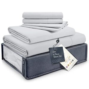 BELADOR Silky Soft Queen White Sheet Set -Luxury 6 Piece Bed Sheets for Queen Size Bed, Secure-Fit Deep Pocket Sheets with Elastic, Breathable Hotel Sheets & Pillowcase, Wrinkle Free Oeko-TEX Sheets