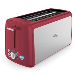 BELLA 4 Slice Toaster, Long Slot & Removable Crumb Tray - 7 Shading Options with Auto Shut Off, Cancel & Reheat Button - Toast Bread & Bagel, Red