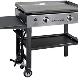 Blackstone Cooking Station with Two Burners Stainless Steel Propane Gas Wheel & Side Shelf-Heavy Duty Outdoor Griddle for Backyard, Camping, Patio, Tailgating, 28", Black