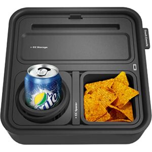 CouchConsole Original Cup Holder Tray - Drinks & Snacks Sofa Caddy with Armrest, Table with Phone Stand- TV Remote Control Storage and Organizer - for Living Rooms, RV, and Cars, Black/Black