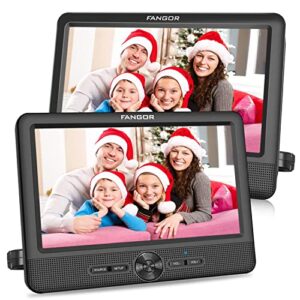 FANGOR 10’’ Dual Car DVD Player Portable Headrest CD Players with 2 Mounting Brackets, 5 Hours Rechargeable Battery, Last Memory, Free Regions, USB/SD Card Reader, AV Out&in ( 1 Player + 1 Screen )