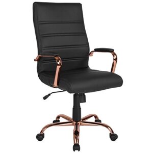 Flash Furniture Whitney High Back Desk Chair - Black LeatherSoft Executive Swivel Office Chair with Rose Gold Frame - Swivel Arm Chair