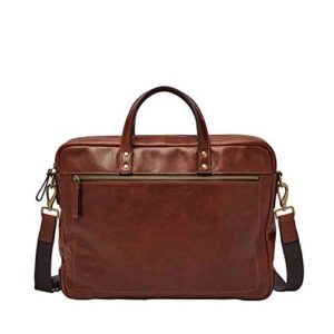 Fossil Men's Haskell Leather Double Zip Briefcase Messenger Laptop Bag, Cognac , (Model: MBG9342222)