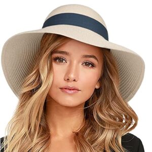 FURTALK Womens Beach Sun Straw Hat UV UPF50 Travel Foldable Brim Summer UV Hat