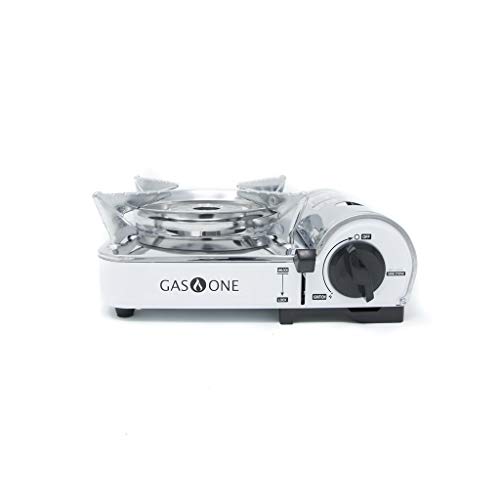 GasOne GS-800 Emergency Gear Camping Mini Butane Portable Gas Stove with Carrying Case, Stainless Steel, White