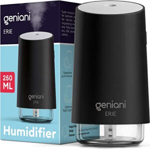GENIANI Portable Small Cool Mist Humidifiers 250ML - USB Desktop Humidifier for Plants, Office, Car, Baby Room with Auto Shut Off & Night Light - Quiet Mini Humidifier (Black)