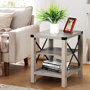 IDEALHOUSE End Table 18.1" Sofa Side End Table for Living Room 3-Tier Industrial Gray Storage Nightstand Table with Removable Middle Shelf (Used as 2-Tier Table) Easy Assembly X Metal Frame