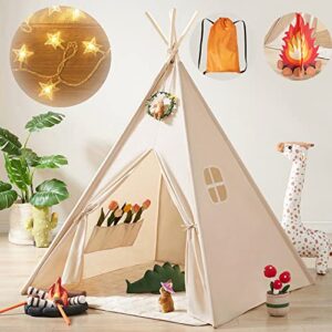 Kids-Teepee-Tent with Lights & Campfire Toy & Carry Bag, Foldable Toddler Tent for Kids - Washable Teepee Tent for Kids Indoor Tent, Outdoor Play Tent for Boys & Girls
