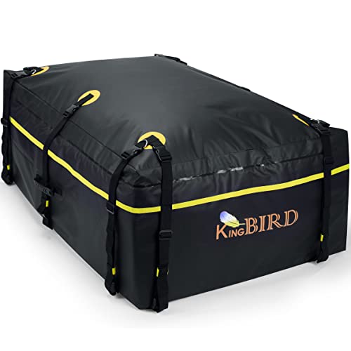 KING BIRD 20 Cubic Feet Car Roof Bag,700D PVC Waterproof Rooftop Cargo Carrier Bag for All Vehicle with/Without Rack,Includes Built-in Non-Slip Bottom, 10 Reinforced Straps, 6 Door Hooks, Luggage Lock