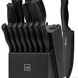 Knife Set, 19 Pieces Knife Set with Block for Kitchen, knife set with sharpener-Knife Block Set, Dishwasher Safe, Excellence Black