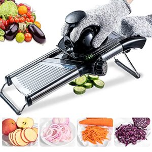 Mandoline Slicer for Kitchen -VEKAYA Stainless Steel Vegetable Slicer for Potato, tomato and Onion, Carrot Julienne and Chopper for Vegetables with Gloves (BlacK)