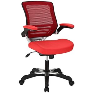 Modway Edge Mesh Back and White Vinyl Seat Office Chair With Flip-Up Arms - Computer Desks in Red