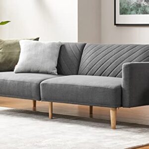 mopio Chloe Futon Sofa Bed, Convertible Sleeper Sofa with Tapered Wood Legs, 77.5" W, Small Splitback Sofa for Living Room Dark Gray Fabric, Twin