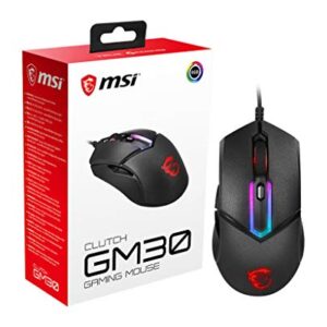 MSI Clutch GM30 Gaming Mouse, 6200 DPI, 20M Omron Switches, Optical Sensor, Ergonomic Design, Illuminated Scroll Wheel, RGB Mystic Light Compatible, PC/Mac