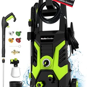 Mueller Pressure Washers, Electric High Pressure Washer 2000 PSI, Electric Power Washer, 4 Spray Nozzles, Foam Cannon, 23 FT Pressure Hose, for Cleaning Driveways/Patios/Cars/Garden/Homes