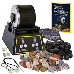 NATIONAL GEOGRAPHIC Professional Rock Tumbler Kit - Complete Rock Tumbler Kit with Durable 2 Lb. Barrel, Rocks, Grit, and Patented GemFoam Finishing Foam Polish, Educational STEM Science Kit