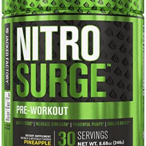 NITROSURGE Pre Workout Supplement - Endless Energy, Instant Strength Gains, Clear Focus, Intense Pumps - Nitric Oxide Booster & Powerful Preworkout Energy Powder - 30 Servings, Pineapple