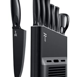 Randalfy Kitchen Knife Set with Block, 7 Pieces Chef Knife Set with Knives, Scissor, Block for Meat/Vegetables/Fruits Chopping, Slicing, Dicing&Cutting