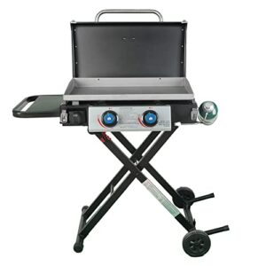 Razor Griddle GGC2030M 25" Outdoor 2 Burner Portable LP Propane Gas Grill Griddle with Top Cover Lid, Wheels, and Storage Shelf for BBQ Cooking, Black