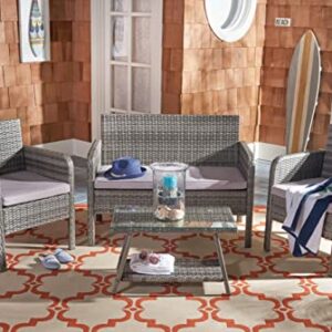 Safavieh PAT7505B Collection Aboka Grey 4-Piece Outdoor Living Patio Set