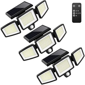 Tuffenough Solar Outdoor Lights 2500LM 210 LED Security Lights with Remote Control,3 Heads Motion Sensor Lights, IP65 Waterproof,270° Wide Angle Flood Wall Lights with 3 Modes(3 Packs)