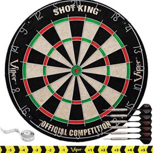 Viper by GLD Products Shot King Regulation Bristle Steel Tip Dartboard Set with Bullseye Metal Radial Spider Wire Compressed Sisal Board with Rotating Number Ring Includes 6 Darts Black