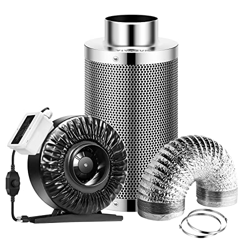 VIVOSUN 4 Inch 203 CFM Inline Fan with Speed Controller and Leather Sheath, 4 Inch Carbon Filter and 8 Feet of Ducting, Air Filtration Combo for Grow Tent Ventilation