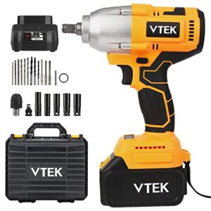 VTEK Brushless Impact Wrench 1/2 Inch Chuck,Max Torque 700N.m Cordless Impact Wrench 515 ft-lbs,Impact Gun for Car Tiers…