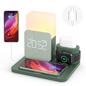 Wireless Charging Station, iPhone 3 in 1 Fast 15W Wireless Charger with Dual Alarm Clock and Night Light, Charging Dock for iPhone 12/13/14 Pro/13 Mini/13 Pro Max/12 pro, Samsung, AirPods