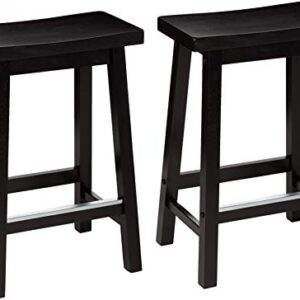 Amazon Basics Solid Wood Saddle-Seat Kitchen Counter-Height Stool, 24-Inch Height, Black - Set of 2