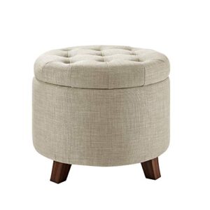 Amazon Basics Upholstered Tufted Storage Round Ottoman Footstool, Burlap Beige, ‎20"W x 20"D x 20"H