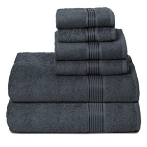 Belizzi Home Ultra Soft 6 Pack Cotton Towel Set, Contains 2 Bath Towels 28x55 inch, 2 Hand Towels 16x24 inch & 2 Wash Coths 12x12 inch, Ideal Everyday use, Compact & Lightweight - Charcoal Grey