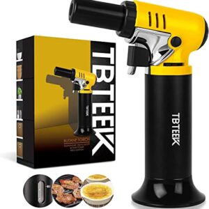 Butane Torch with Fuel Gauge, TBTEEK One-hand Operation Kitchen Torch Lighter with Adjustable Flame for BBQ, Baking, Brulee Creme, Crafts and Soldering(Butane Gas Not Included)
