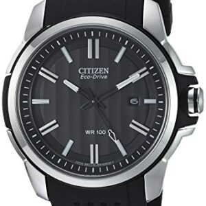 Citizen Men's Eco-Drive Weekender Watch in Stainless Steel with Black Polyurethane strap, Black Dial (Model: AW1150-07E)