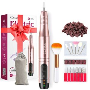 COSLUS Cordless Nail Drill Electric File: Professional for Acrylic Gel Dip Powder Nails Portable Nail Drill Machine Kit for Manicure Pedicure Nail Set with Everything Rechargeable Lightweight